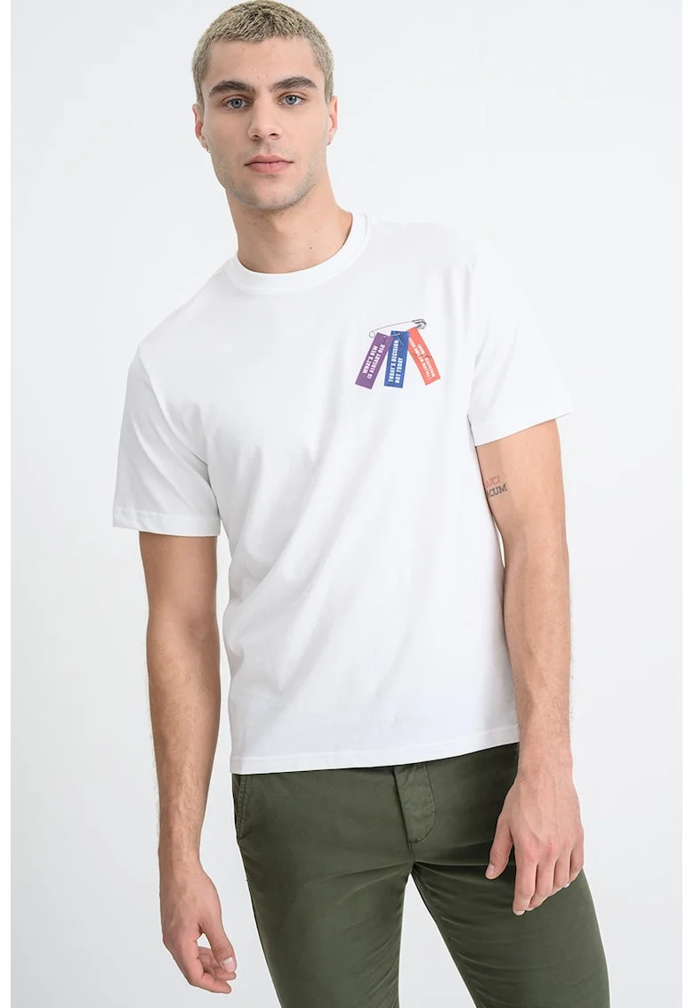 Tricou din bumbac cu design text, Alb/Violet/Bleumarin
