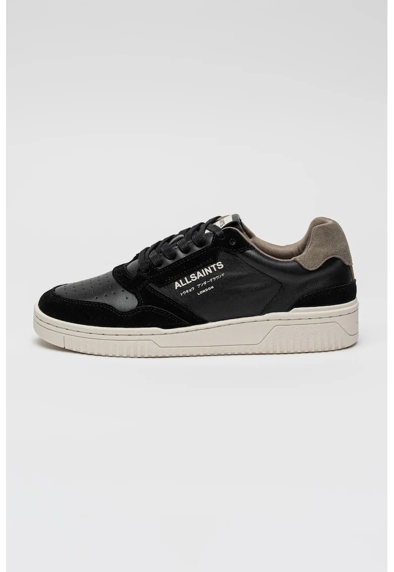Pantofi sport cu insertii din piele intoarsa, Negru/Gri inchis