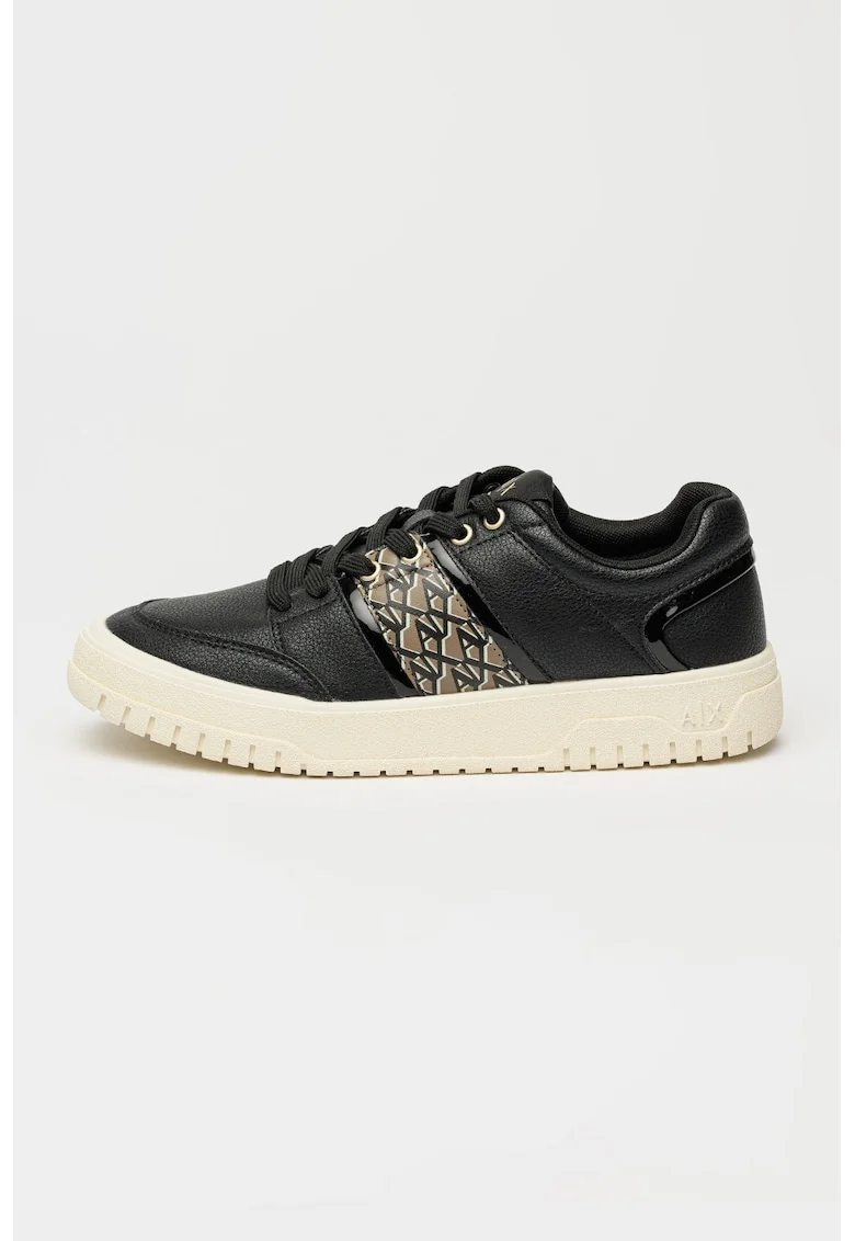 Pantofi sport low-cut de piele ecologica, Negru/Maro