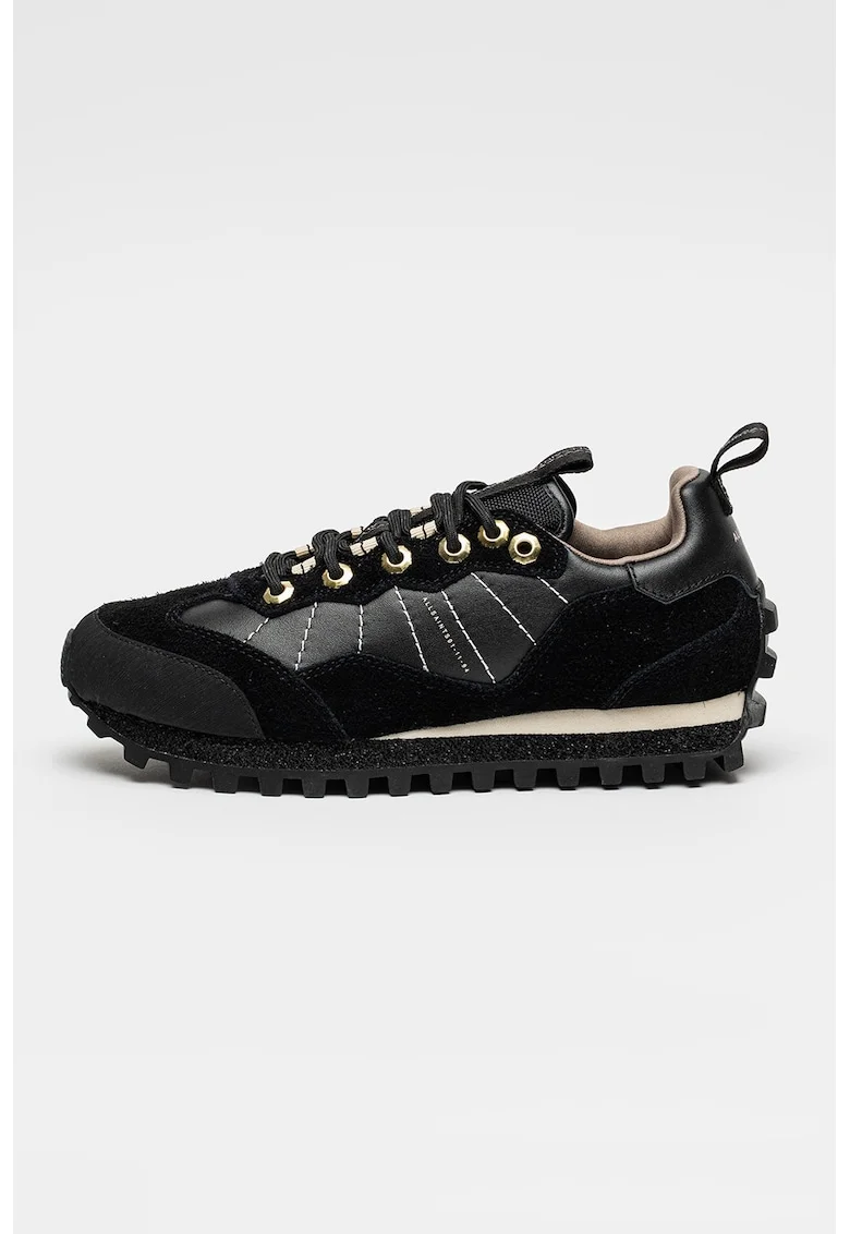 Pantofi sport cu garnituri de piele si piele intoarsa, Negru