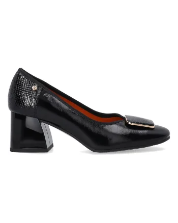 Pantofi din piele lacuita cu toc masiv, Negru