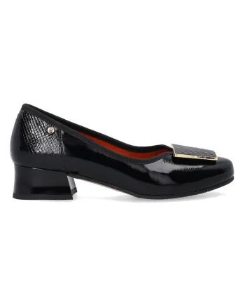 Pantofi din piele lacuita cu detaliu metaliu, Negru