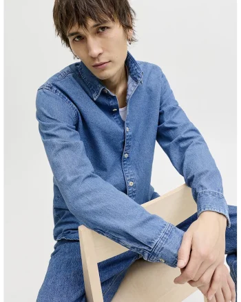 Camasa din denim cu maneci lungi, Albastru deschis