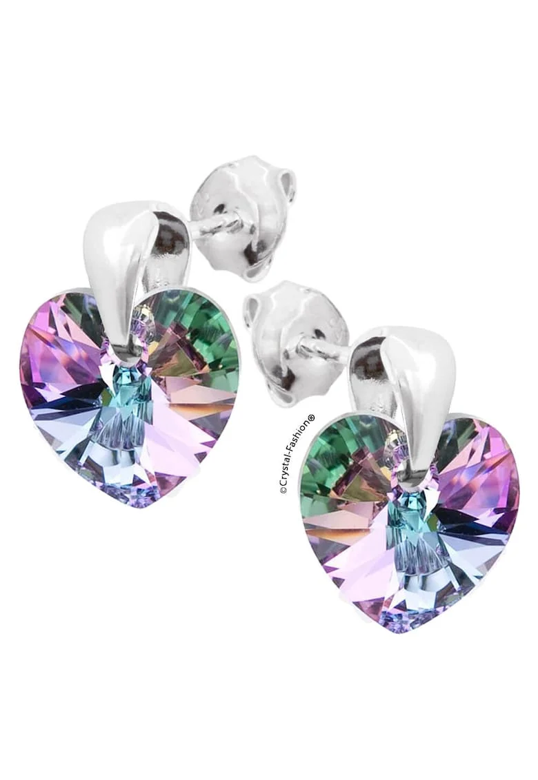 Cercei Argint 925 cu cristale Swarovski® Heart 10mm Pins surub Vitrail Light