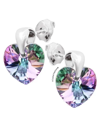 Cercei Argint 925 cu cristale Swarovski® Heart 10mm Pins surub Vitrail Light