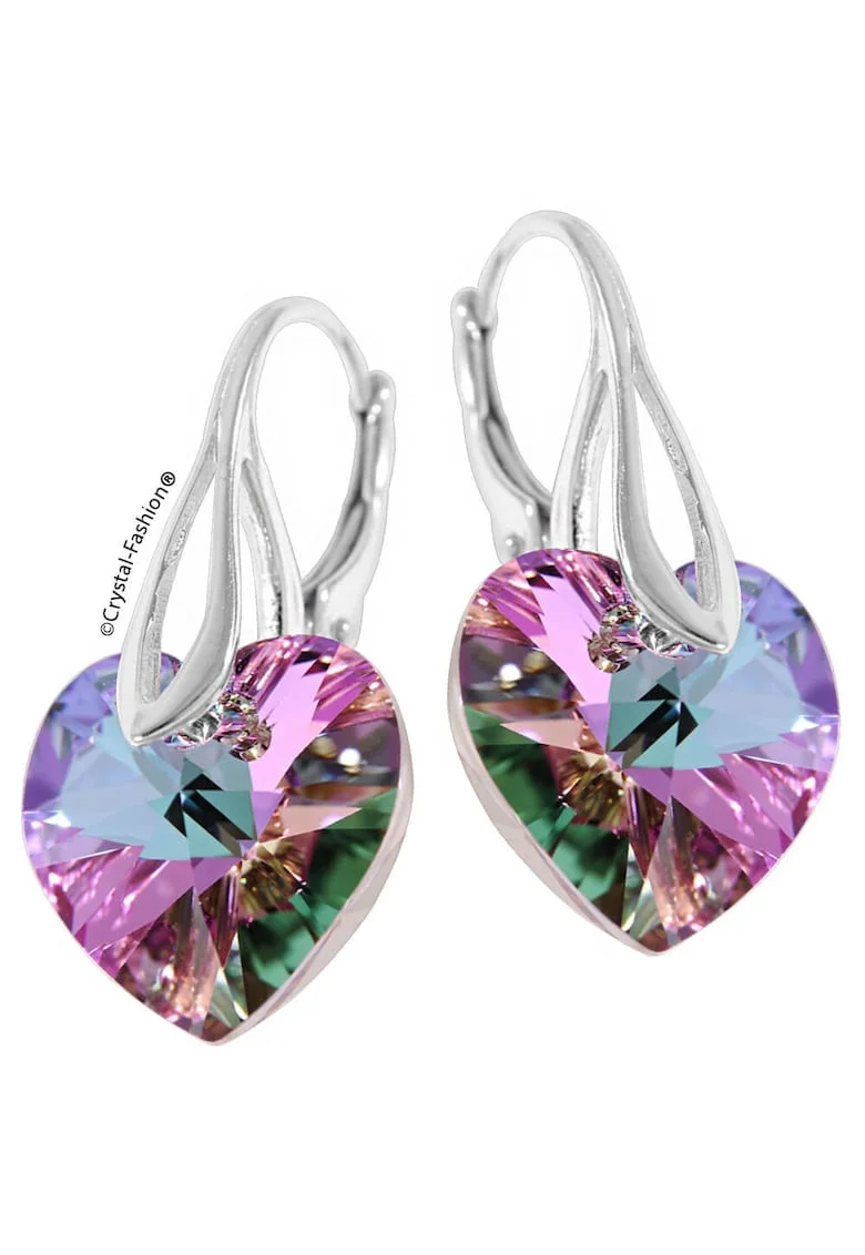 Cercei Argint 925 cu cristale Swarovski® Heart 14mm Pitt Leverback Vitrail Light