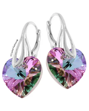Cercei Argint 925 cu cristale Swarovski® Heart 14mm Pitt Leverback Vitrail Light