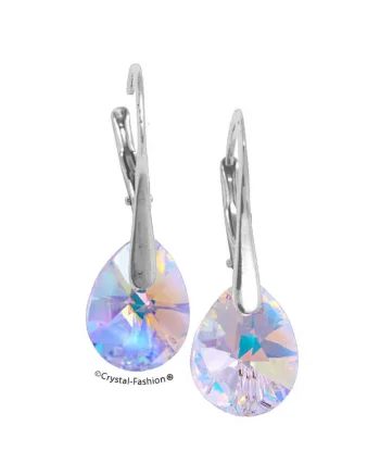 Cercei Argint 925 cu cristale Swarovski® Mini Pear 12mm Leverback Aurore Boreale
