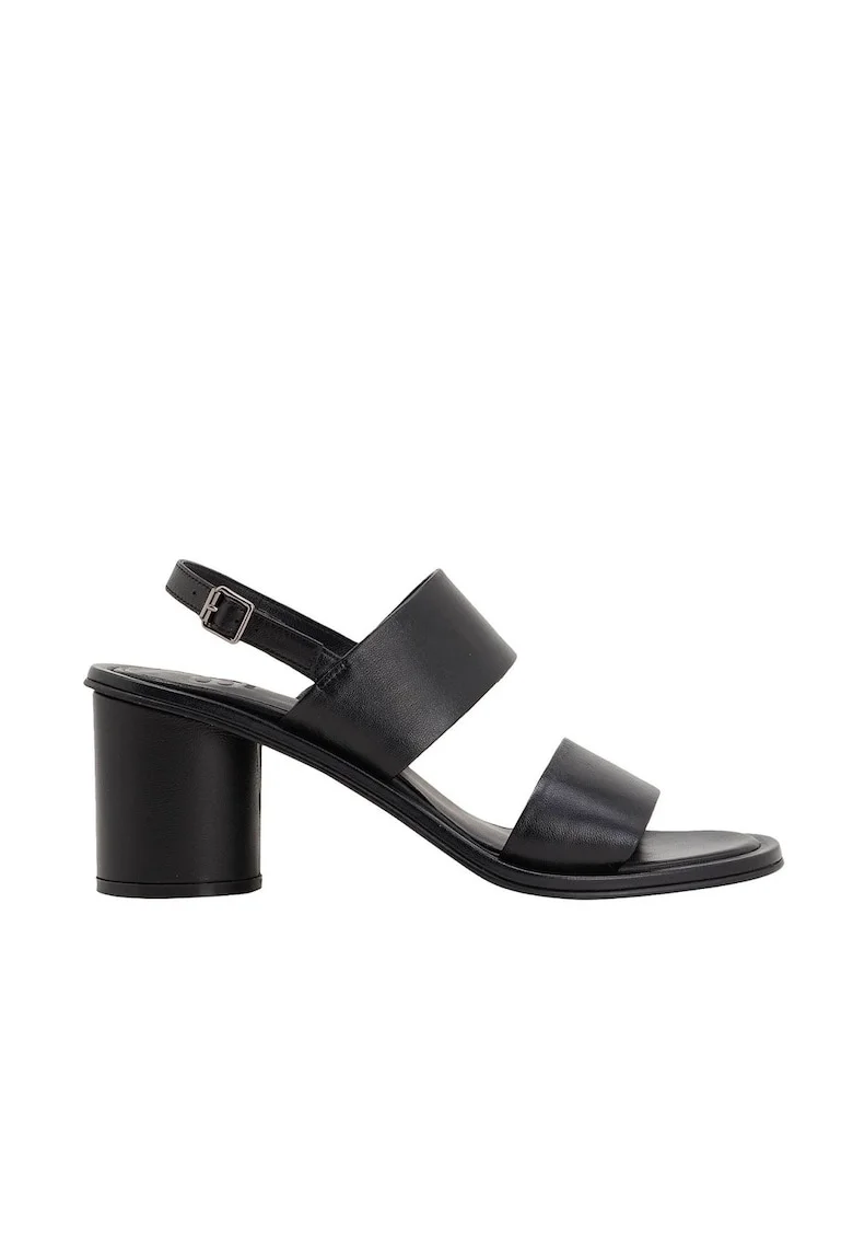 Sandale din piele  cu toc rotund Negru, Negru