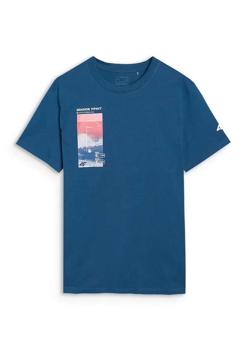 Tricou Barbati  Verde Azur Regular Sportstyle 100% Bumbac Imprimeu Valuri, Verde