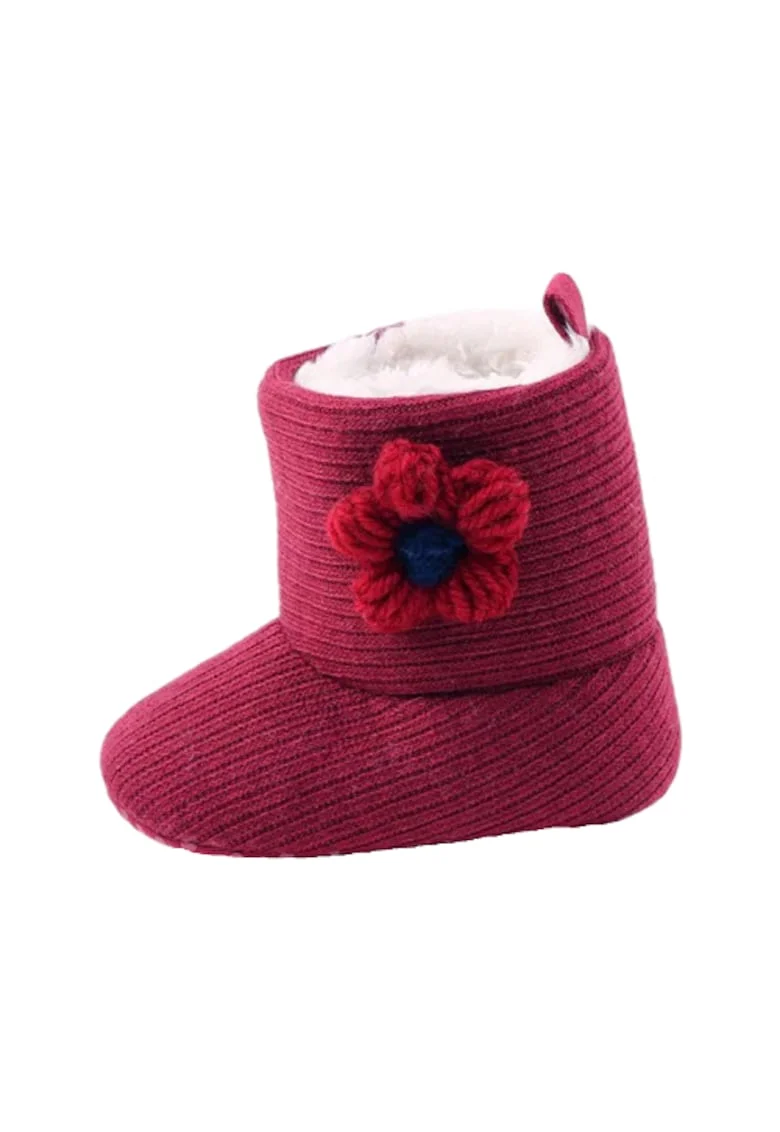 Cizme  Model Floricica Crosetata, Peste glezna, Fete, Velcro, Visiniu