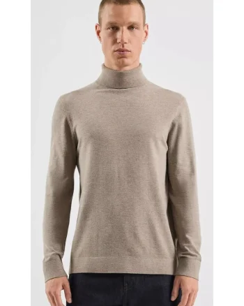 Q/S by s.Oliver Pulover tricotat barbati, cu guler inalt, croiala Regular fit, Maro