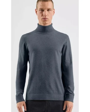 Q/S by s.Oliver Pulover tricotat barbati, cu guler inalt, croiala Regular fit, Albastru inchis