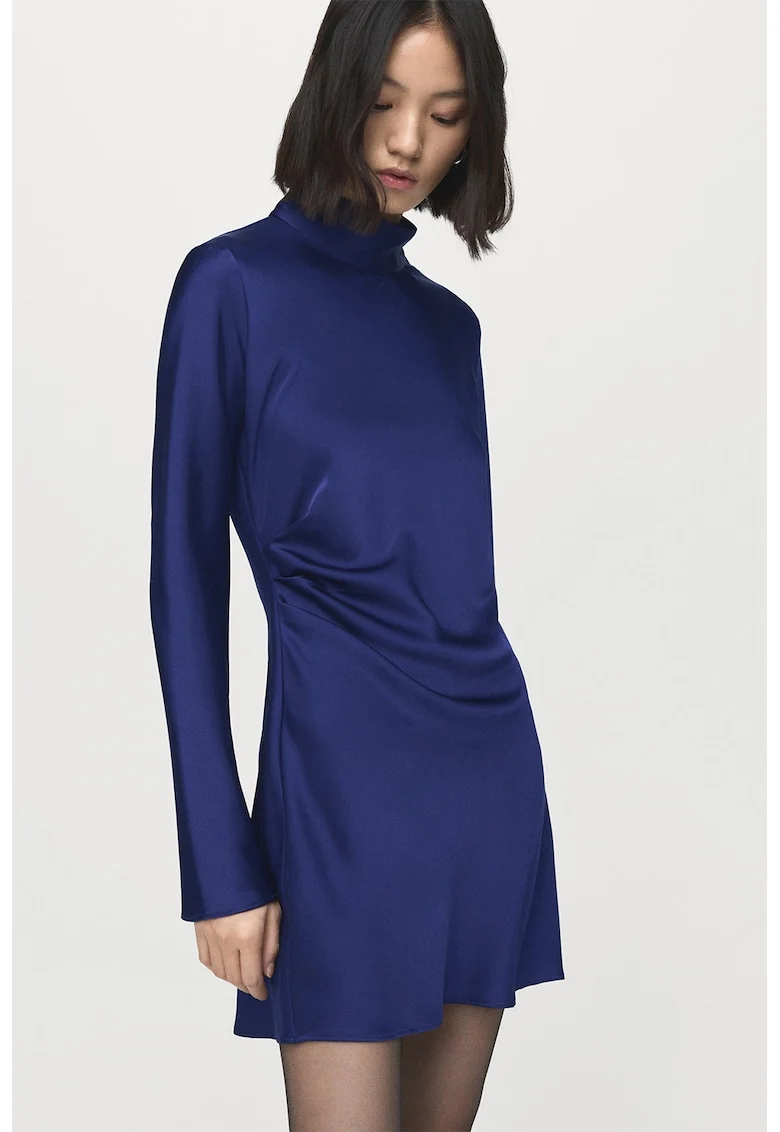 Rochie mini de satin, Albastru indigo