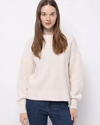 Pulover dama  ecru, bumbac, L, Ecru