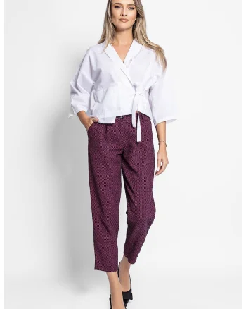 Pantaloni capri din amestec de lana cu talie inalta, Violet pruna