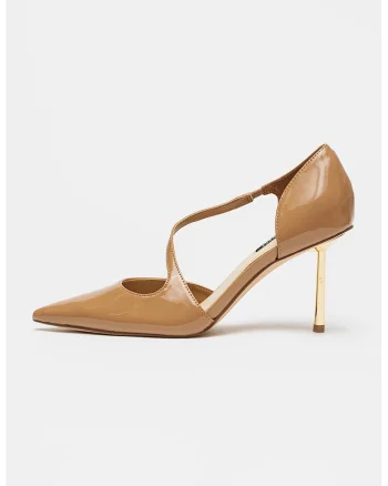 Pantofi cu toc stiletto si aspect lacuit Dolen, Maro deschis