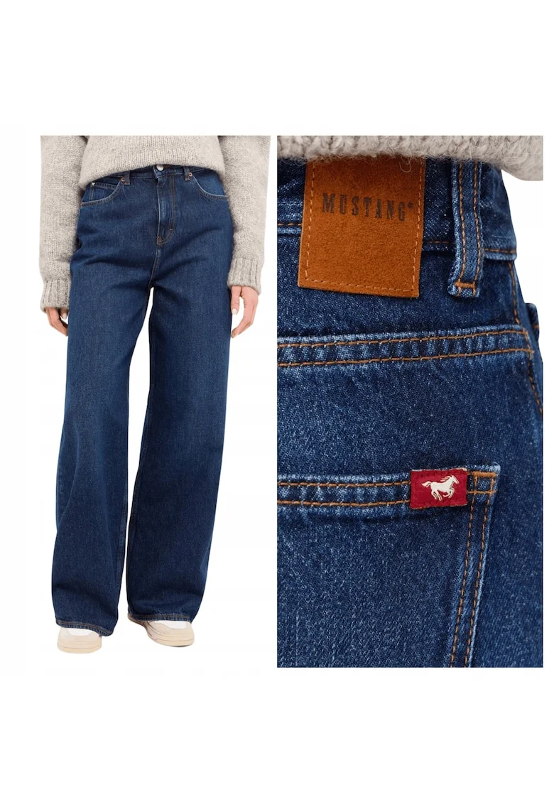 Blugi Dama,  Style Luise Wide, Marime W28-L32, Albastru, Wide Leg, Bumbac, Design Clasic Casual, Lungi, Ideal Pentru Uz Zilnic