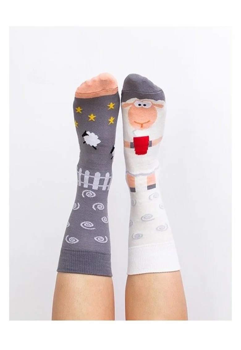 Sosete model unisex  Starsheep, Alb/Gri