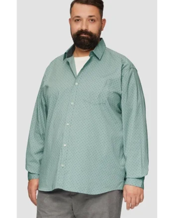Camasa barbati big sizes, cu maneca lunga si imprimeu floral, Slim Fit, Verde deschis, Verde deschis