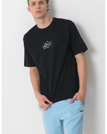 Tricou lejer de bumbac cu logo, Negru/Alb optic