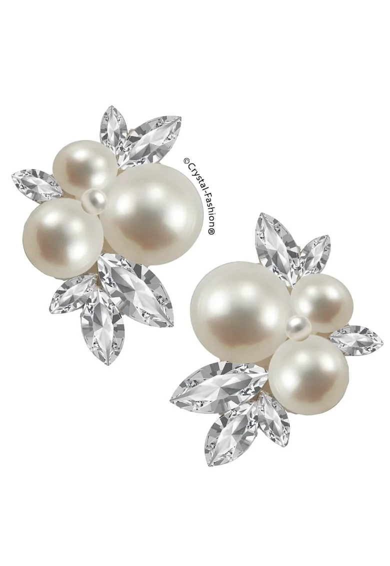 Cercei Argint 925 cu cristale si perle Swarovski® Darling 2,8cm, Clear-WhitePearl
