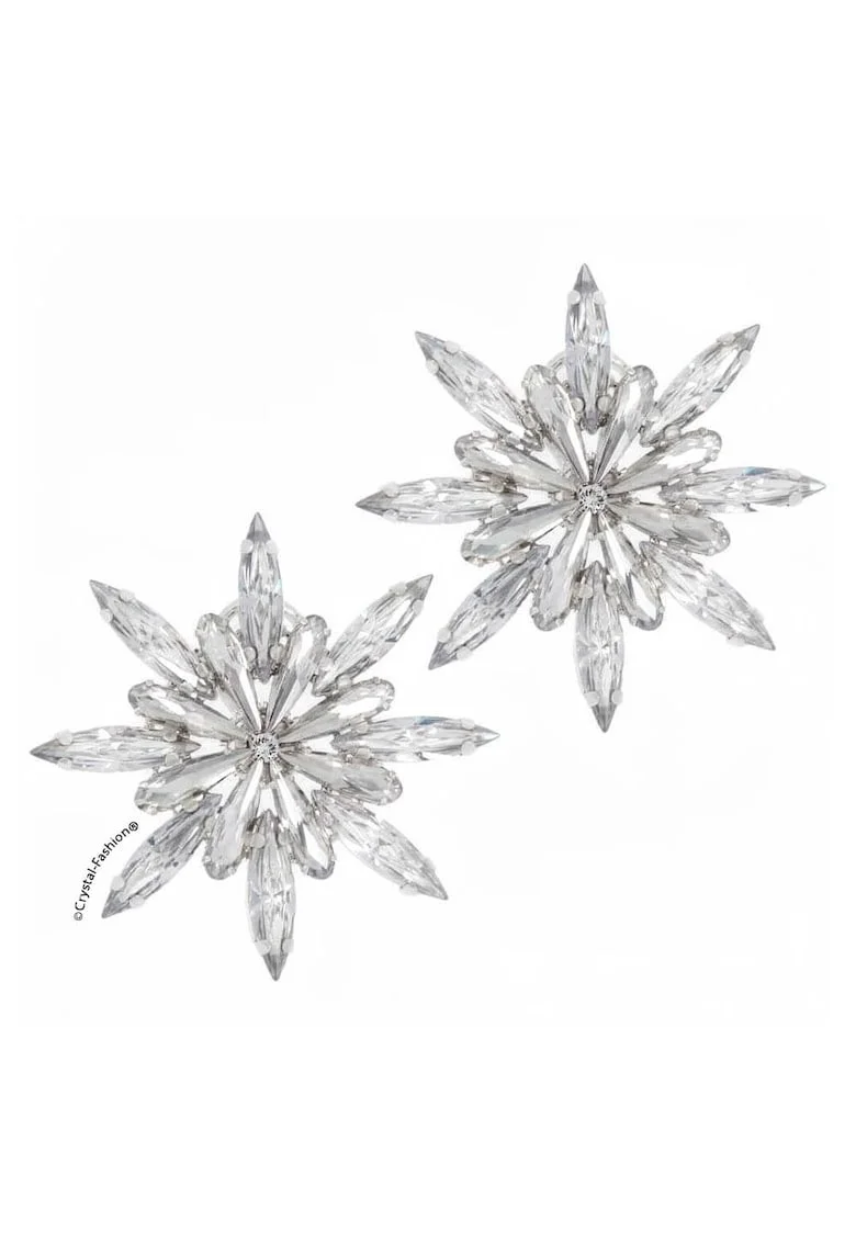 Cercei cu cristale Swarovski® Fulg de nea Alaska Flake 4,2cm Clips-Pin Crystal Clear