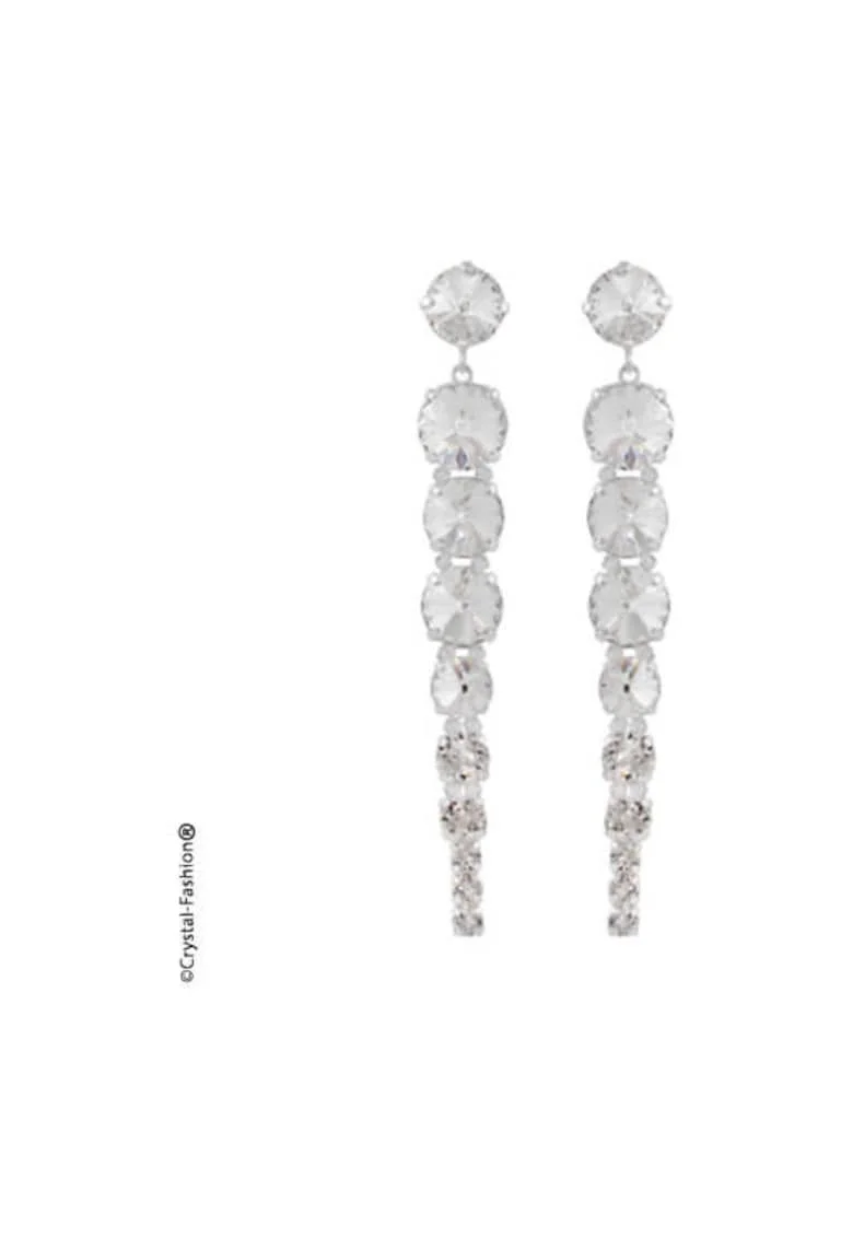 Cercei cu cristale Swarovski® Daiana Rivoli 7cm surub Crystal Clear
