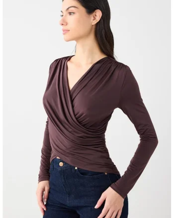 Bluzaslim-fit cu model drapat, Maro inchis