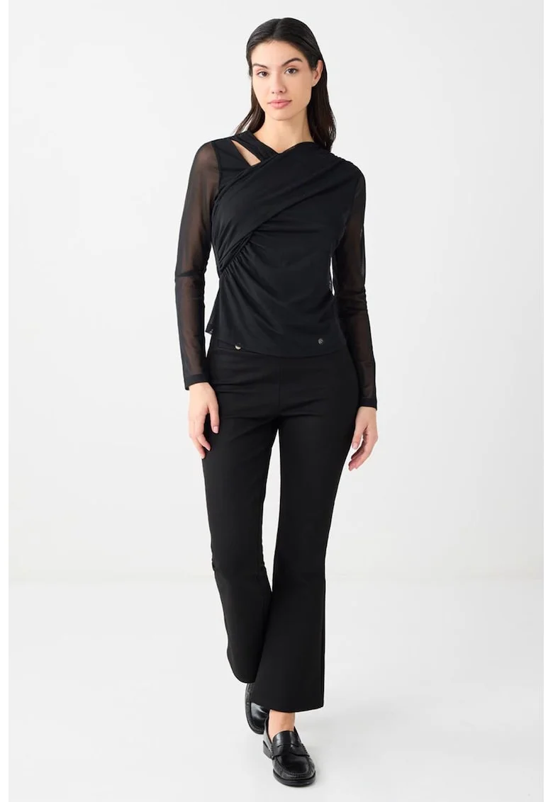 Bluza drapata cu maneci semitransparente, Negru