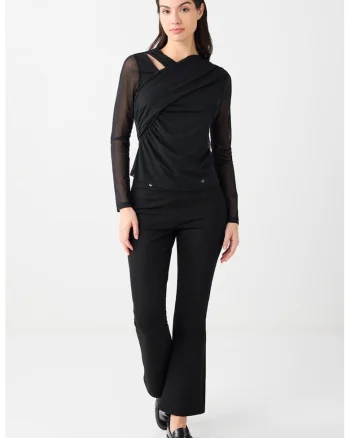 Bluza drapata cu maneci semitransparente, Negru