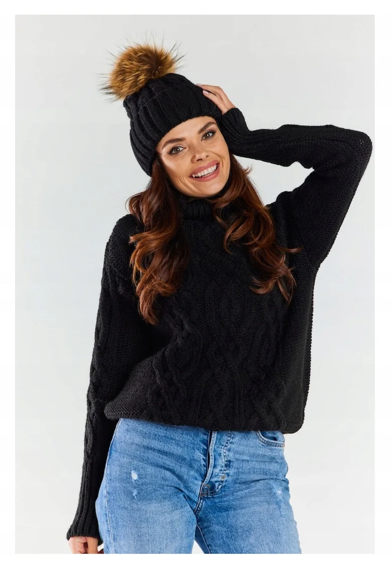 Caciula Dama  cu Pompon, Negru, Marime Universala