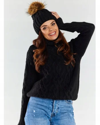 Caciula Dama  cu Pompon, Negru, Marime Universala