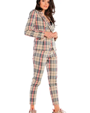 Bej Pantaloni Trei sferturi Carouri A440 - 56397