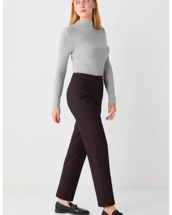 Pantaloni conici cu talie inalta si pliuri, Violet