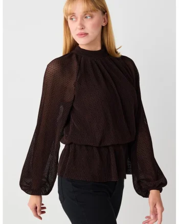 Bluza cu pliuri si maneci bufante, Maro inchis