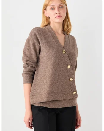 Cardigan cu inchidere asimetrica, Maro taupe