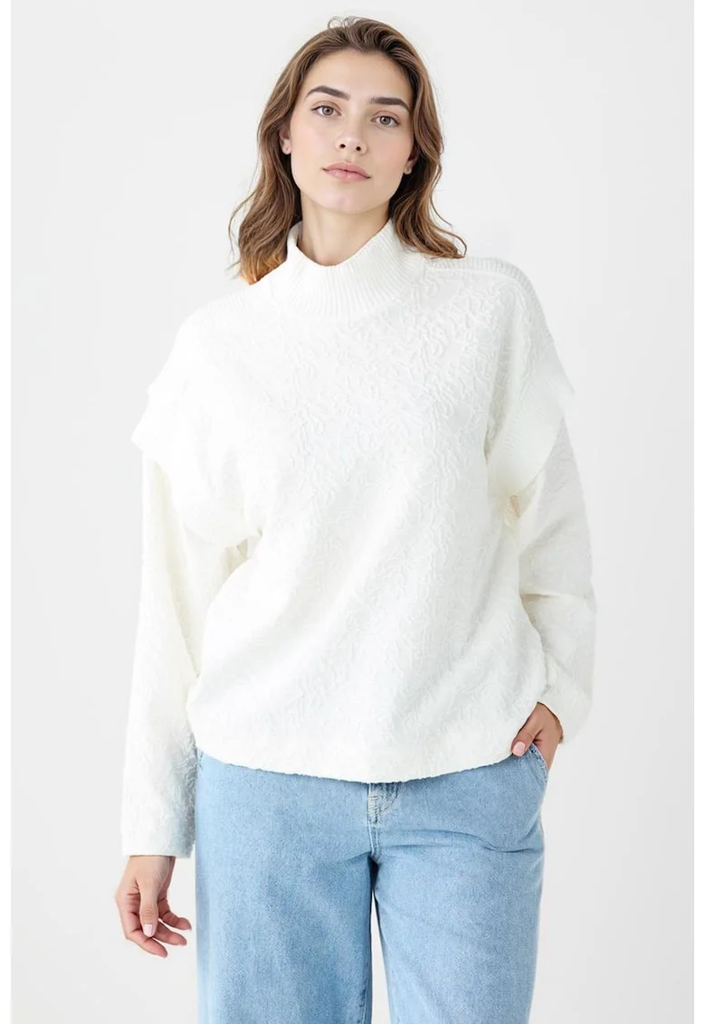 Bluza de trening cu maneci cazute, Alb fildes
