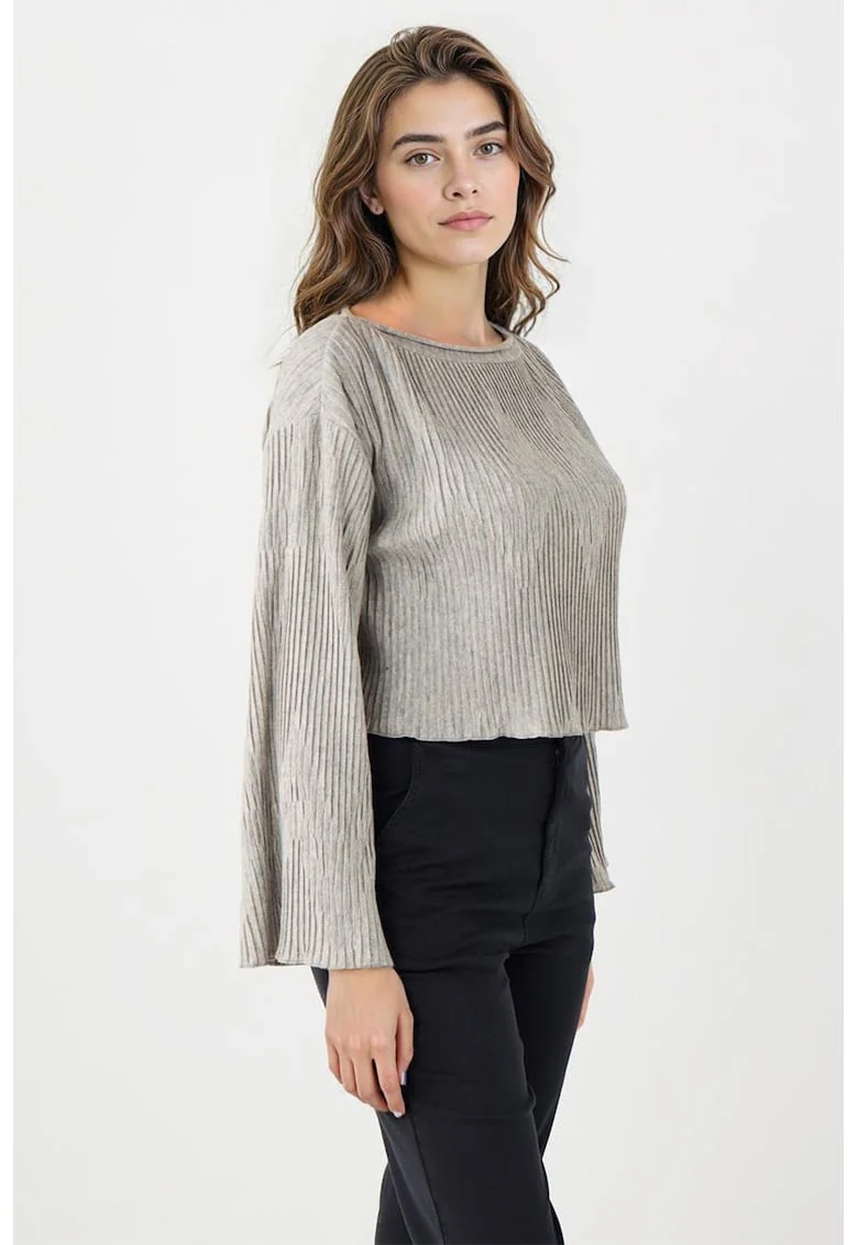 Bluza texturata cu maneci evazate, Grej