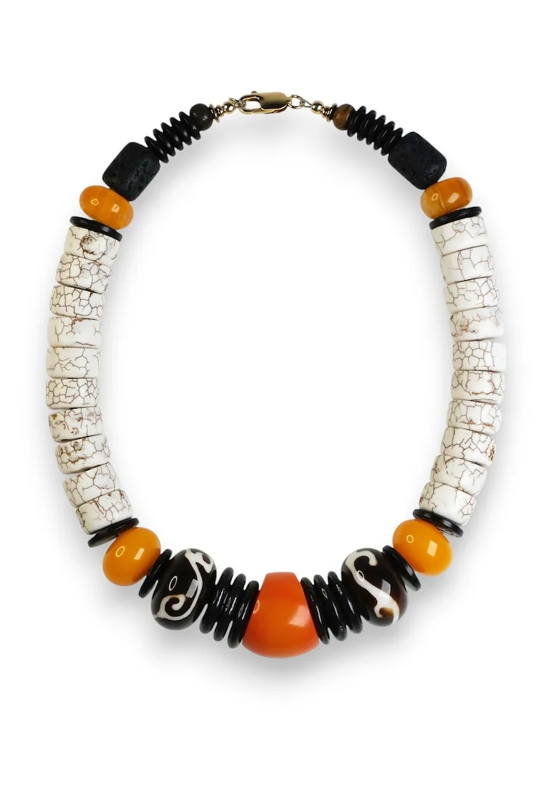 Colier  margele africane, magnezit, Portocaliu