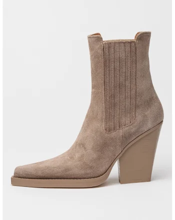 Botine cowboy din piele intoarsa Dallas, Maro taupe