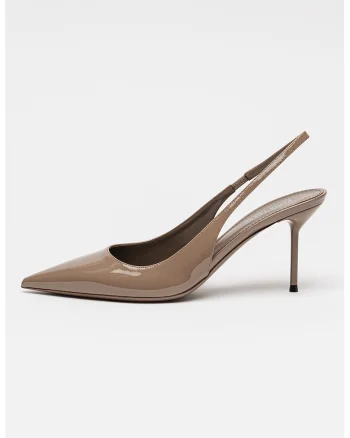 Pantofi slingback din piele lacuita cu toc stiletto Lidia, Maro taupe