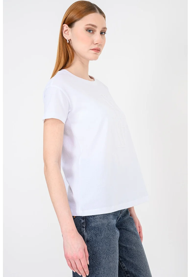 Tricou lejer cu decolteu rotund, Alb optic