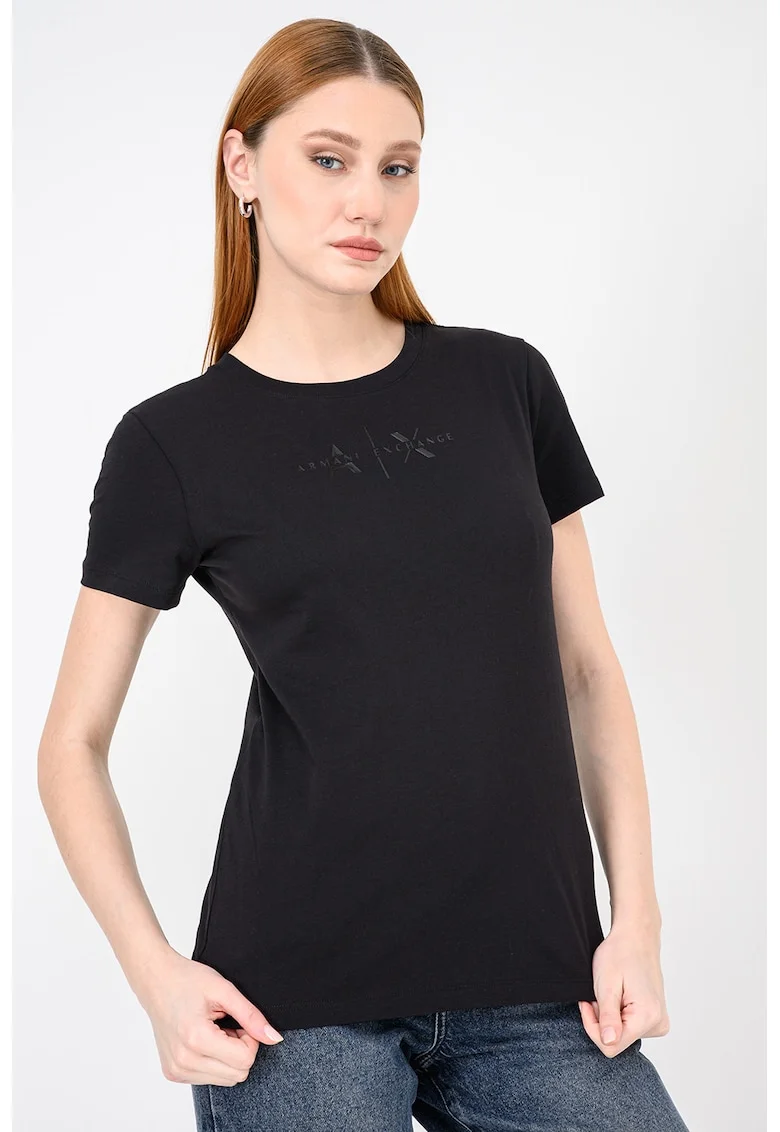 Tricou regular-fit din bumbac cu logo pe piept, Negru stins