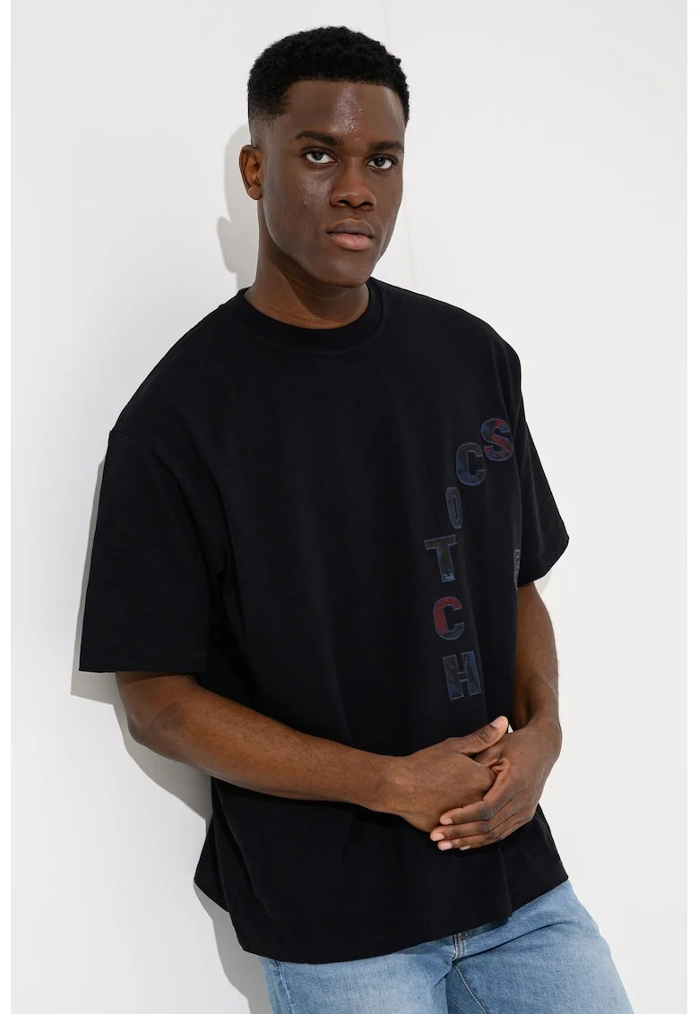 Tricou supradimensionat cu logo, Rosu inchis/Gri antracit/Bleumarin