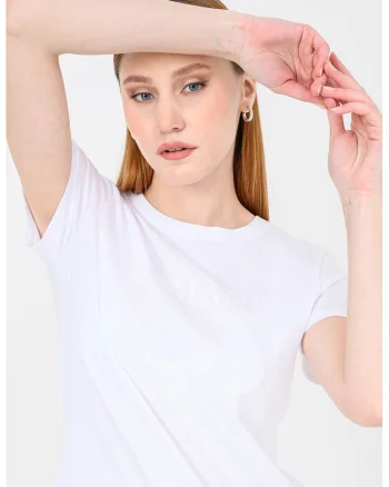 Tricou uni de bumbac cu decolteu la baza gatului, Alb optic