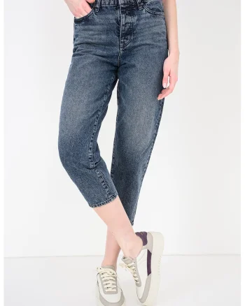 Blugi crop cu talie inalta, Albastru melange