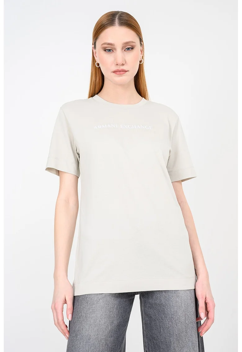 Tricou regular fit cu decolteu la bazza gatului, Alb fildes/Bej