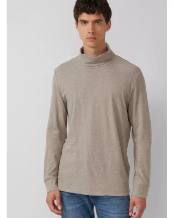 Bluza uni de bumbac cu guler inalt