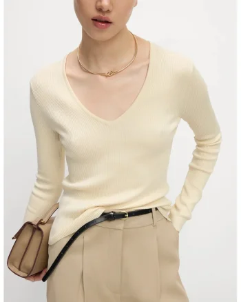Bluza slim fit cu aspect striat, Alb fildes